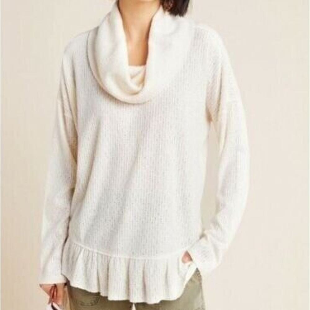 Anthropologie Maeve Womens Addie Hacci Cowl Neck Sweater Size S Ruffle Hem Boho